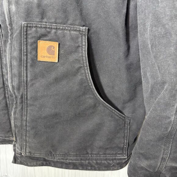 Carhartt C61 BLK Barn Coat Jacket Sherpa Lined Duck Canvas Sz Large Distressed - Picture 5 of 13